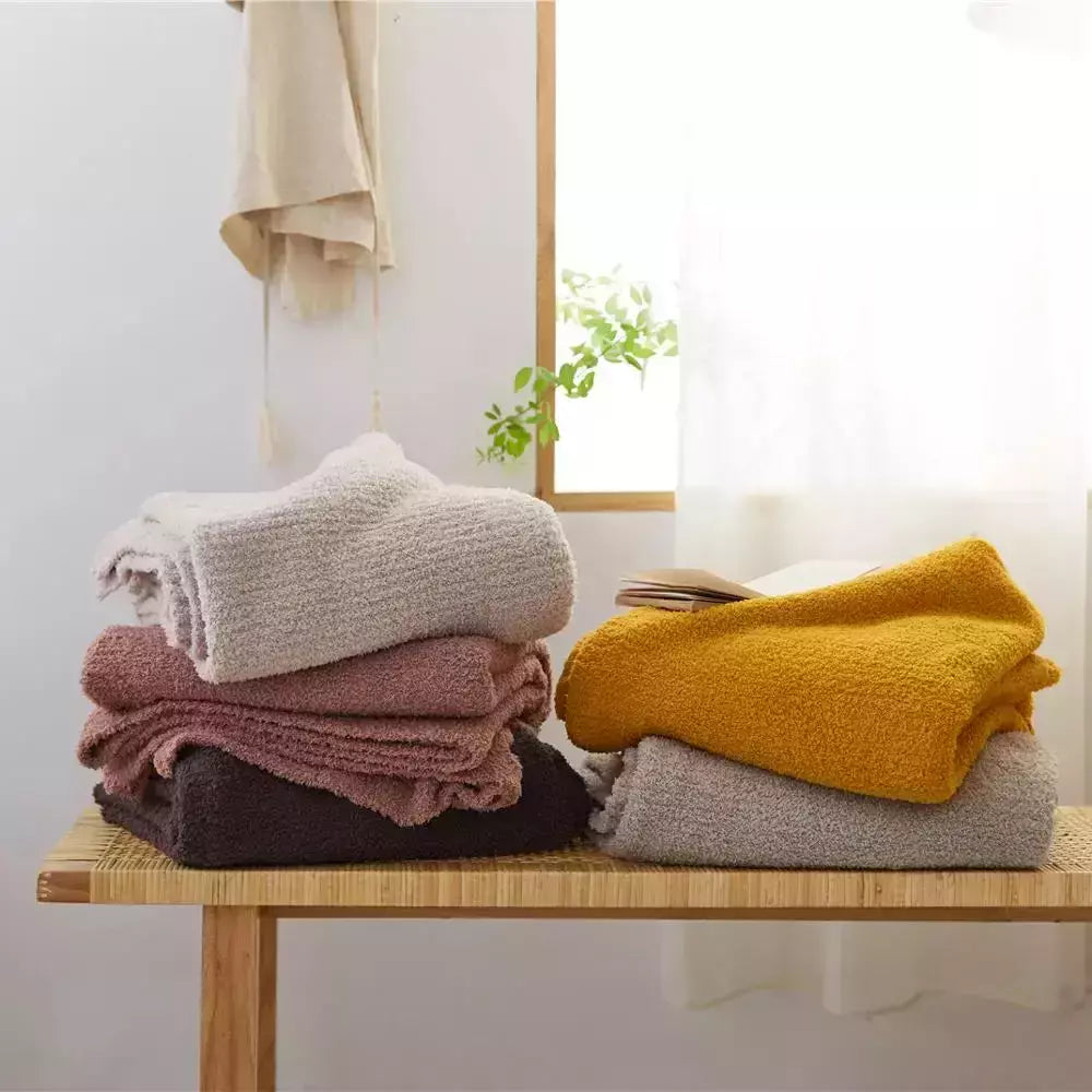 REGINA Brand Chic Cozy Knitted Blanket Concise Style Pure Color Gray Beige Pink Purple Yellow Fluffy Downy Sofa Bed Soft Blanket | Designix -     - https://designix.fr/