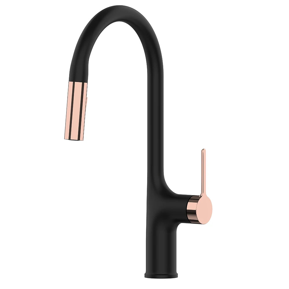 Bagnolux Black Rose Gold Deck Mounted Kitchen Faucet Two Function Single Handle Pull Out Mixer Hot and Cold Water Pull Out Taps | Designix -  Black Rose Gold   - https://designix.fr/