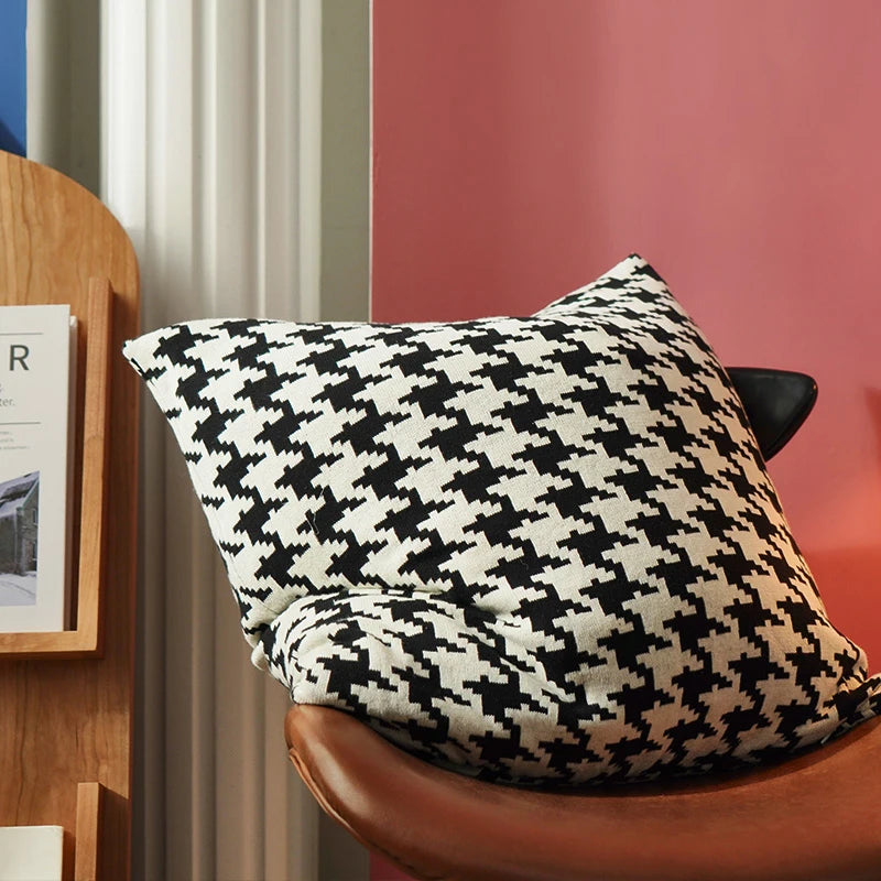 REGINA British Classic Houndstooth Pillowcase Elegant Home Decor Sofa Couch Bed Cushion Cover 45*45 Soft Throw Pillow Cover Case | Designix - Coussin black 450*450mm  - https://designix.fr/