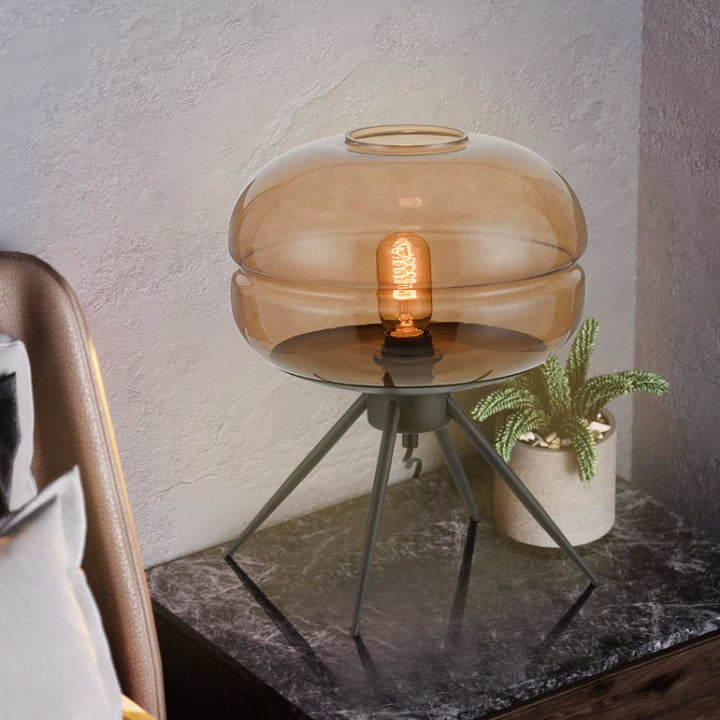 Lampe à Poser en Verre | Sphère Lumineuse | Designix - Lampe de chevet Ambre   - https://designix.fr/