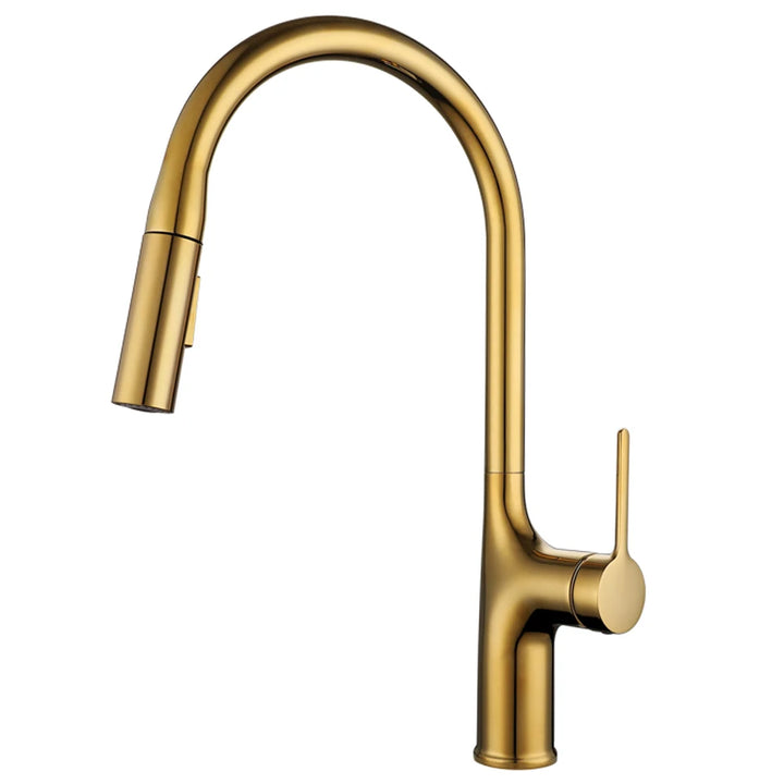 Bagnolux Black Rose Gold Deck Mounted Kitchen Faucet Two Function Single Handle Pull Out Mixer Hot and Cold Water Pull Out Taps | Designix -  Polished Gold   - https://designix.fr/