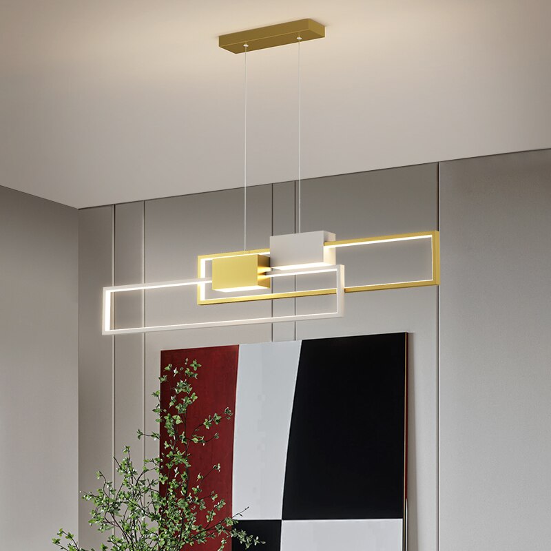 lustre-rectangulaire | Designix - Lustre Blanc/Or - https://designix.fr