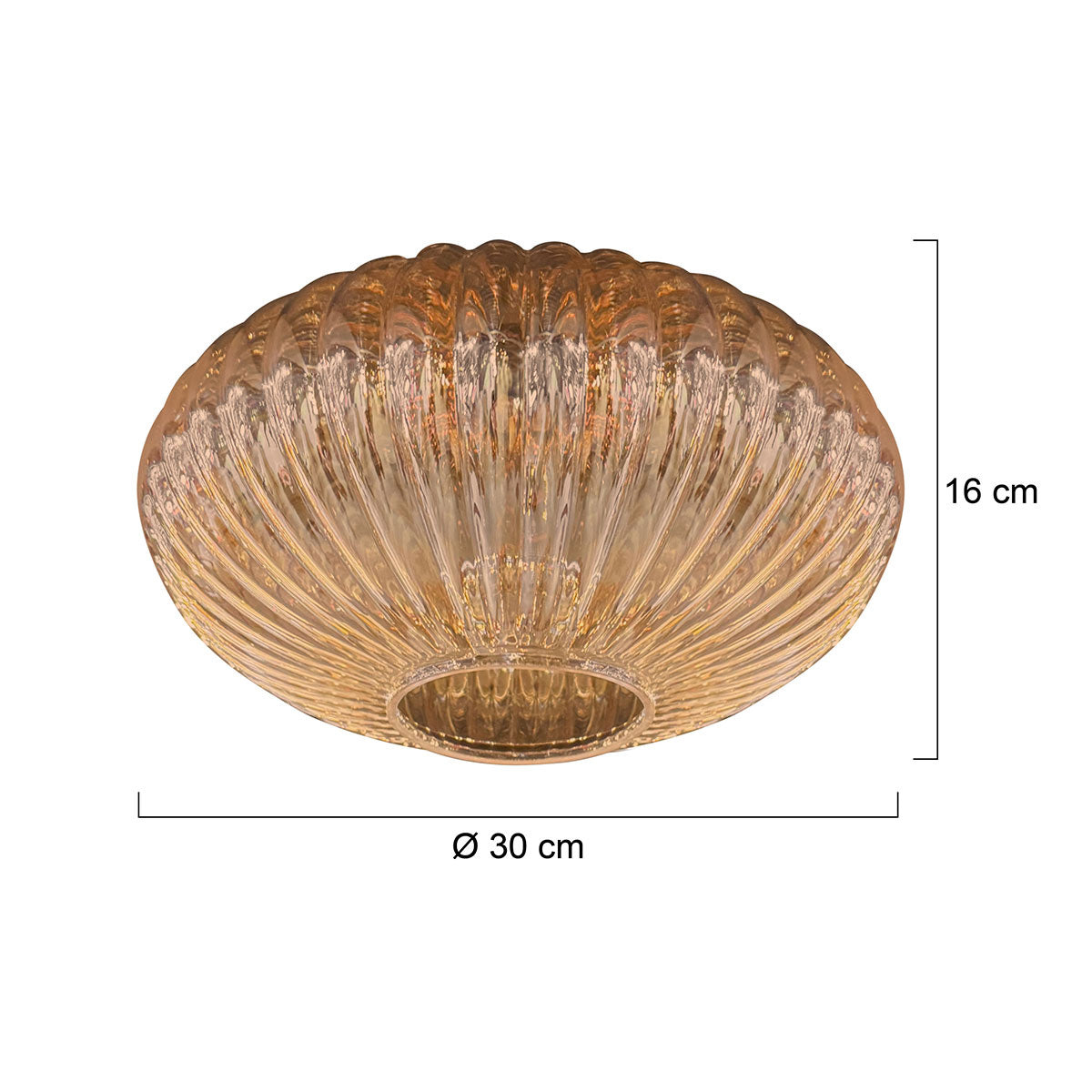 Schéma coté de l'abat-jour avec diamètre 30 cm et hauteur 16 cm.
