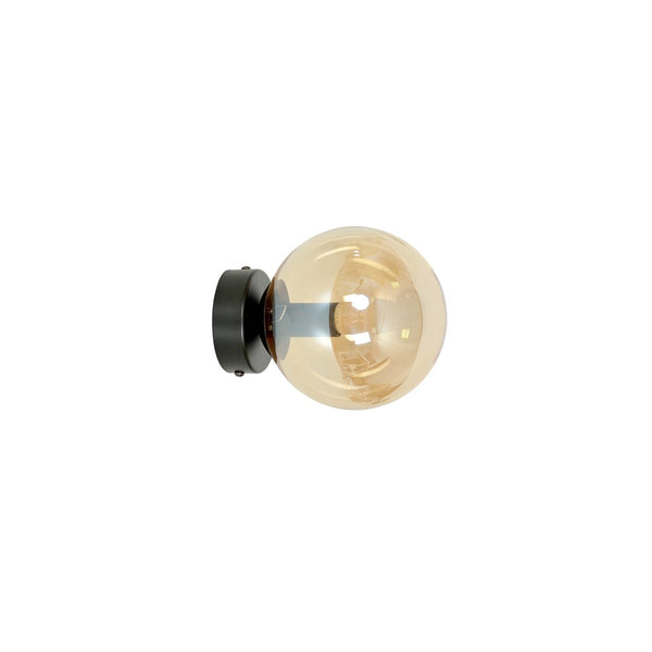 Suspension Rossi 1 lumière noire, verre ambré