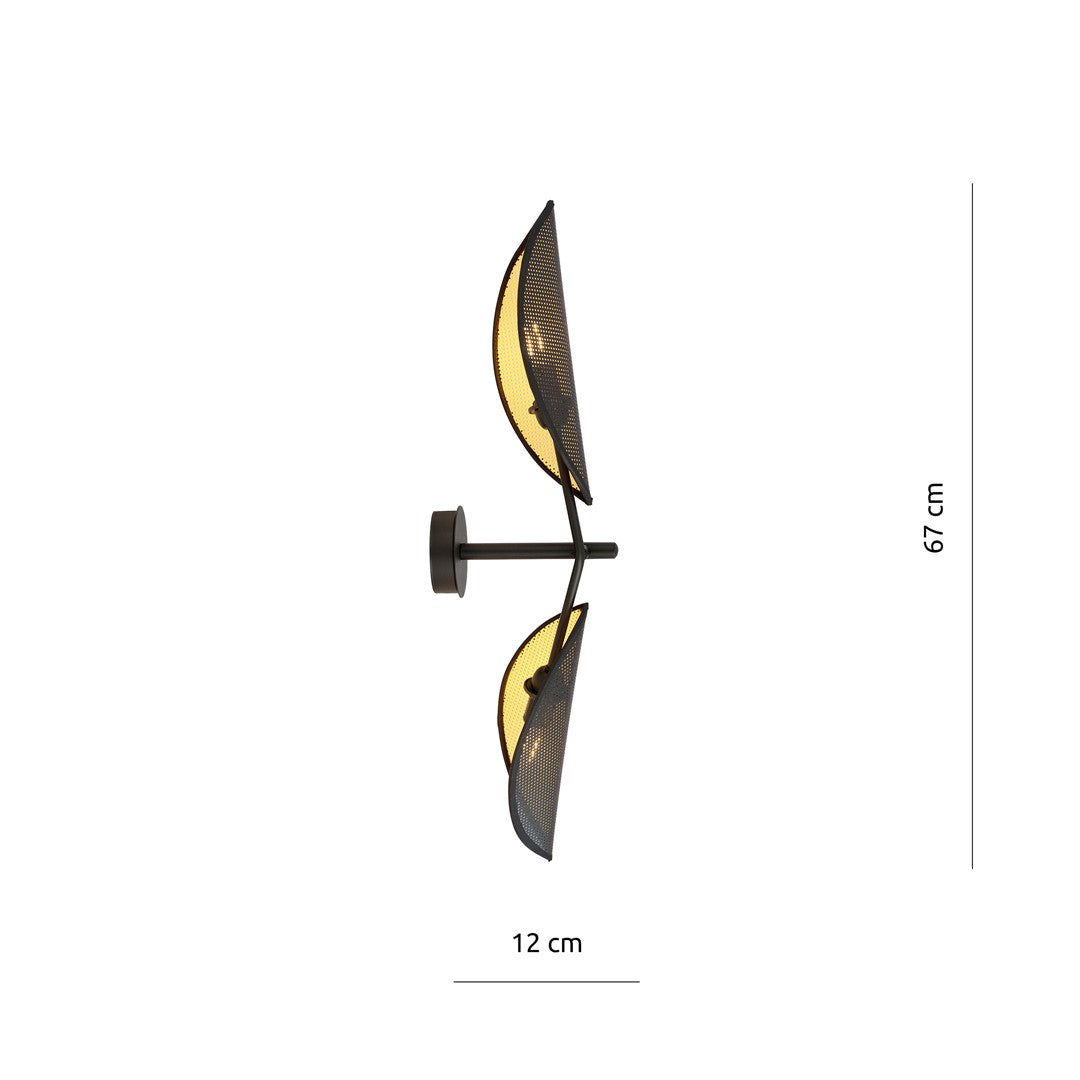 Schéma coté de l'applique indiquant une hauteur de 67 cm et 12 cm de large