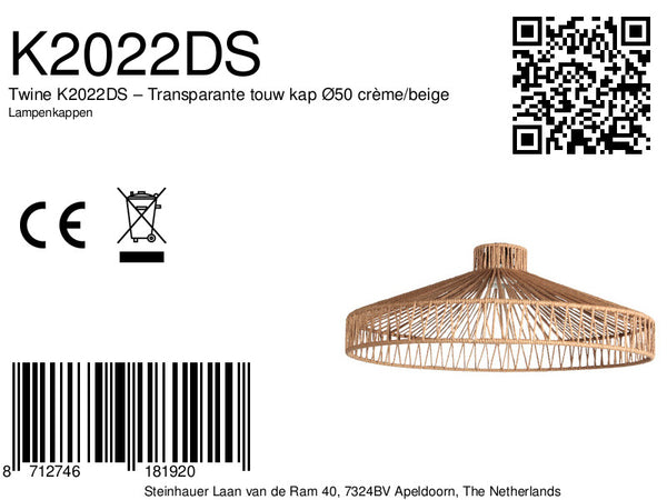 Twine K2022DS – abat-jour transparent en corde Ø50 crème/beige