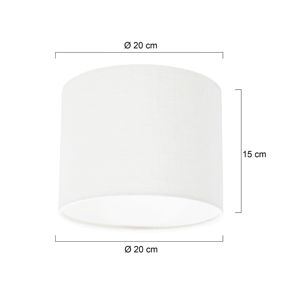 Schéma coté indiquant un diamètre de 20 cm et une hauteur de 15 cm