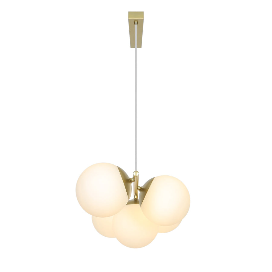 Luminaire vu de dessous, boules de verre regroupées autour du support central
