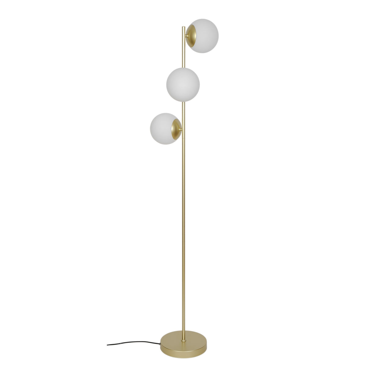 Vue de face du lampadaire, globes de verre blanc éteints sur fond neutre