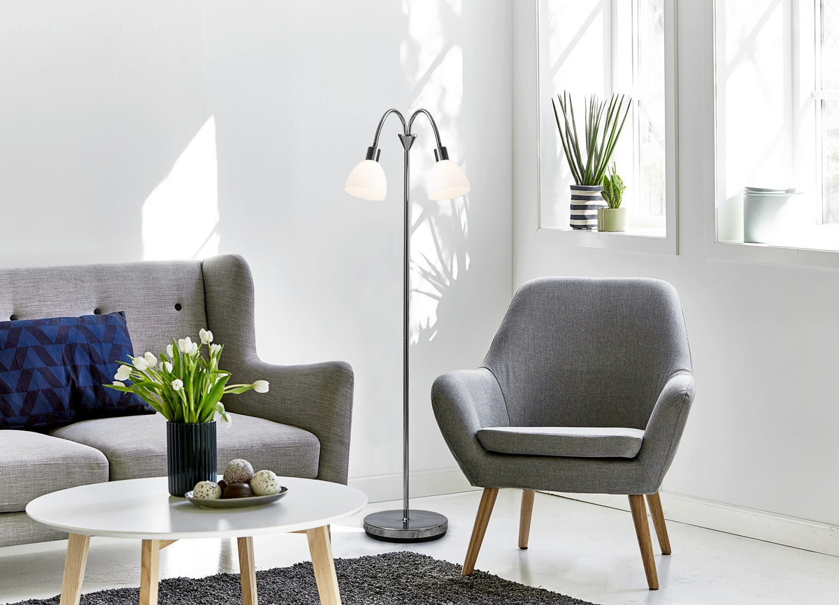 Lampadaire Ray Double chromé, verre