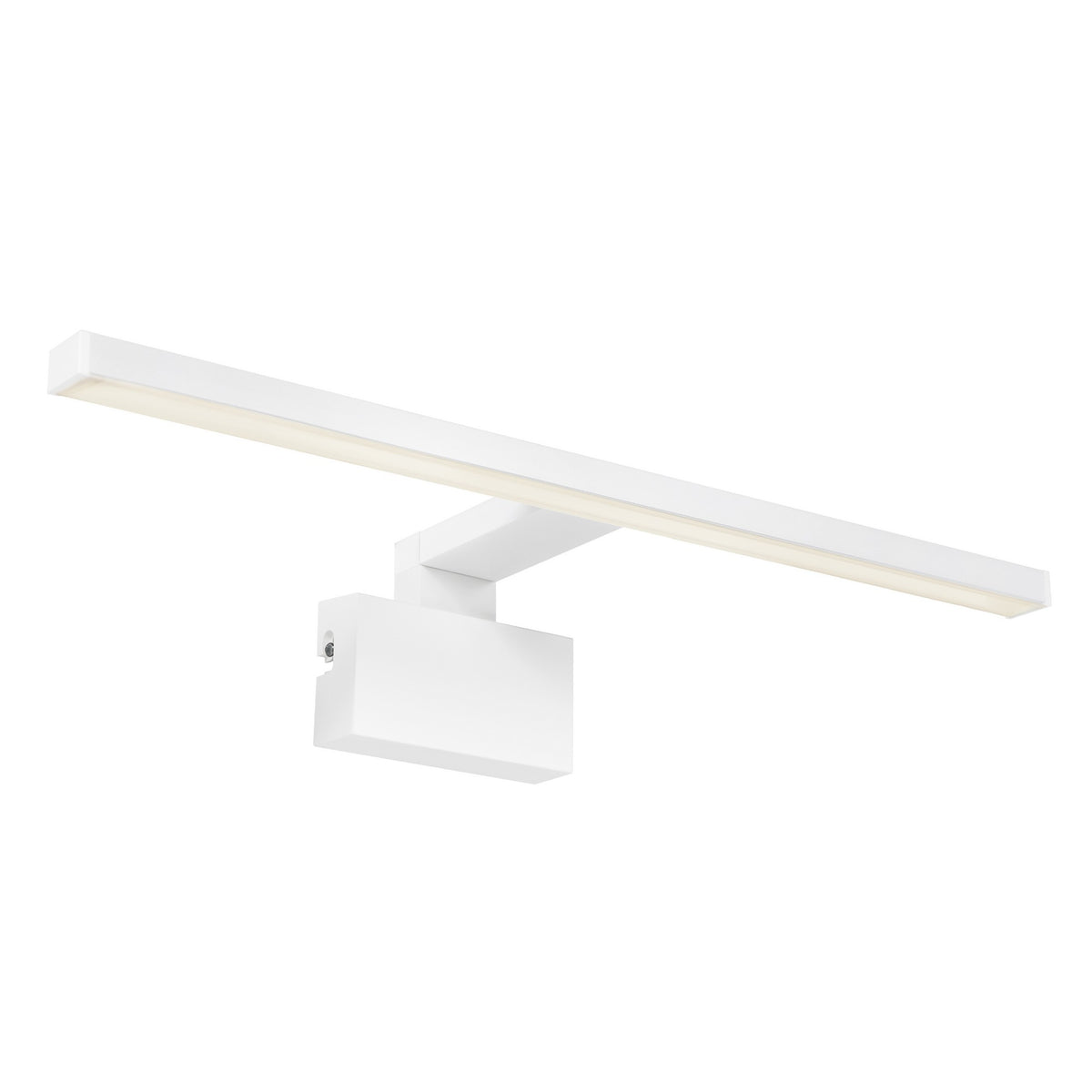 Autre angle de l'applique blanche, montrant le profil fin du bandeau lumineux.