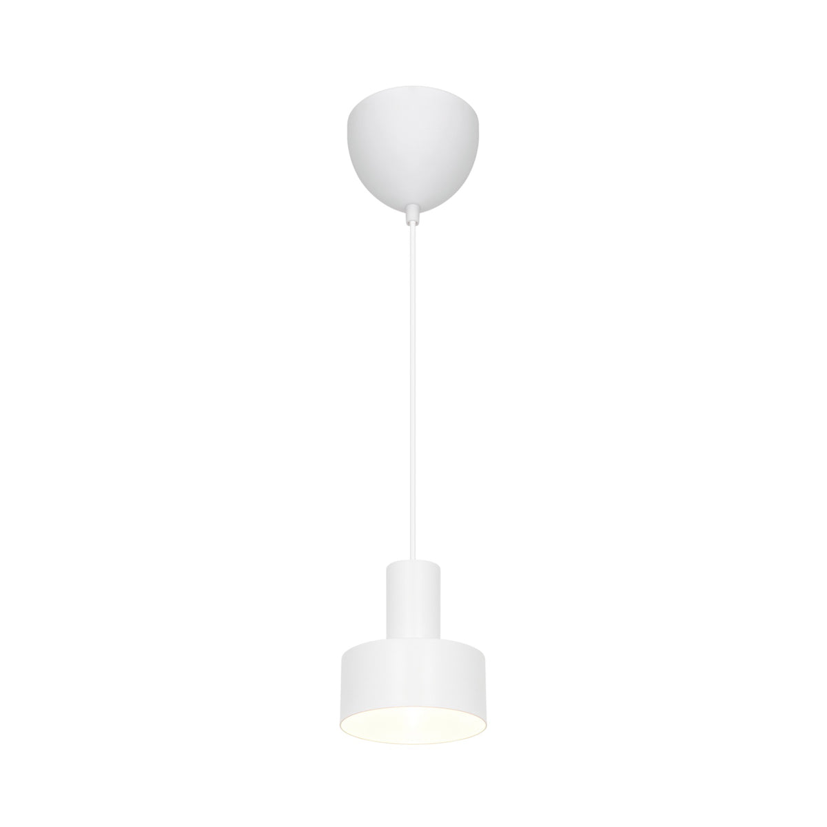 Vue de trois quarts du luminaire avec la coupelle de fixation au plafond
