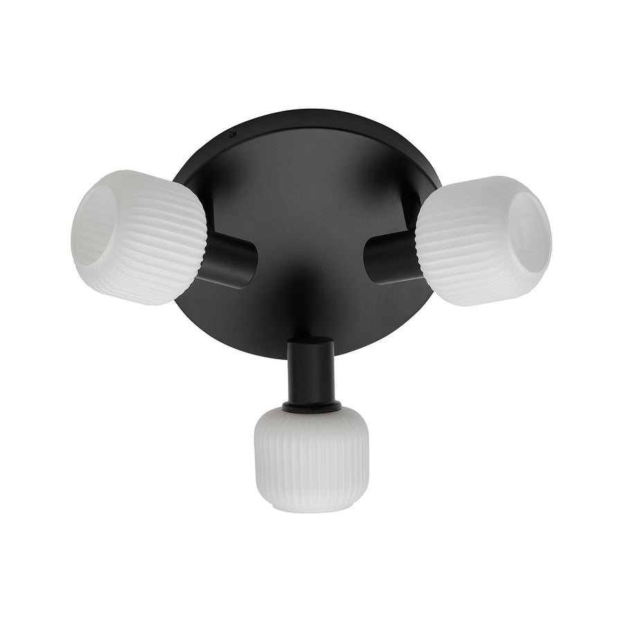 Détail des diffuseurs en verre dépoli blanc à côtes sur support noir