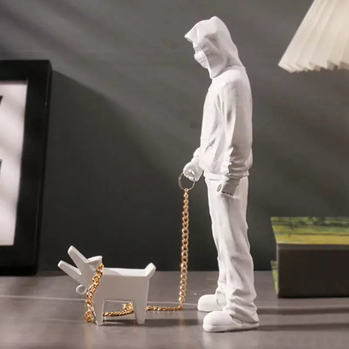 The Man Leading Dog Sculpture Banksy Statue Street Modern Pop Art Living Room Shelf Office Home Bar Decoration Collections Gift | Designix -     - https://designix.fr/