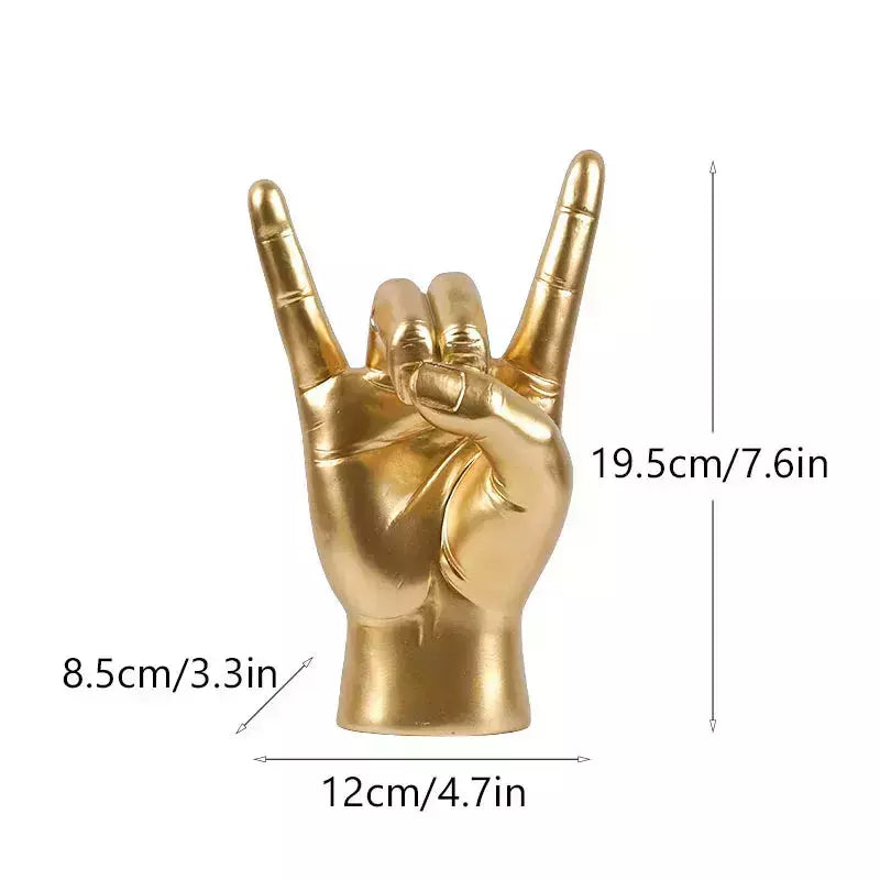 Vilead Resin Rock and Roll Gesture Hand Figurines Devil Horns Sculpture Home Decoration Accessories Shelf Tabletop Decor Pop Art | Designix -  right hand golden   - https://designix.fr/