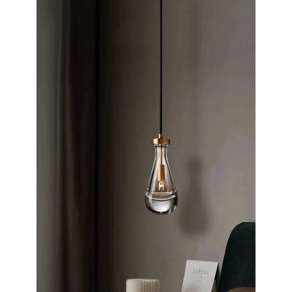 Nordic Glass Pendant Light Brass Water Drop Shape Luster Light Dining Room Bar Bedroom Pendant Lamp Hanging Fixtures | Designix -     - https://designix.fr/