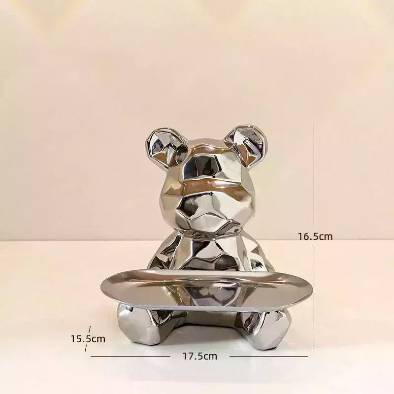 Ceramic Geometric Bear Ornament Coin Bank Home Living Room Desktop Remote Control Key Storage Tray Decorative Statue Gift | Designix -  B   - https://designix.fr/