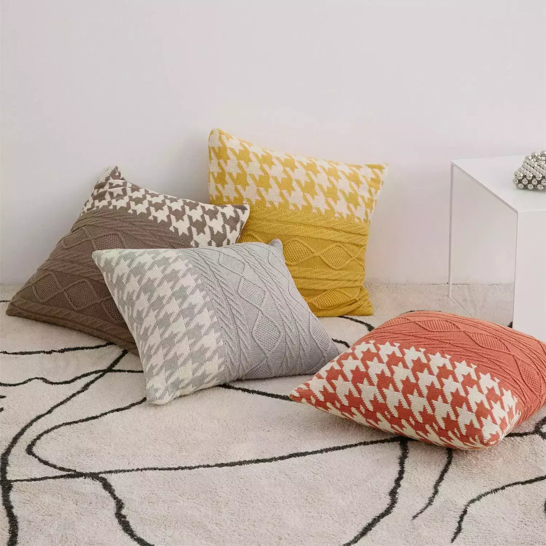 REGINA Nordic Houndstooth Knitted Cushion Cover For Sofa Bed Couch Chair Floor Tatami Soft Fluffy Cotton Fall Pillow Case Cover | Designix - Coussin    - https://designix.fr/