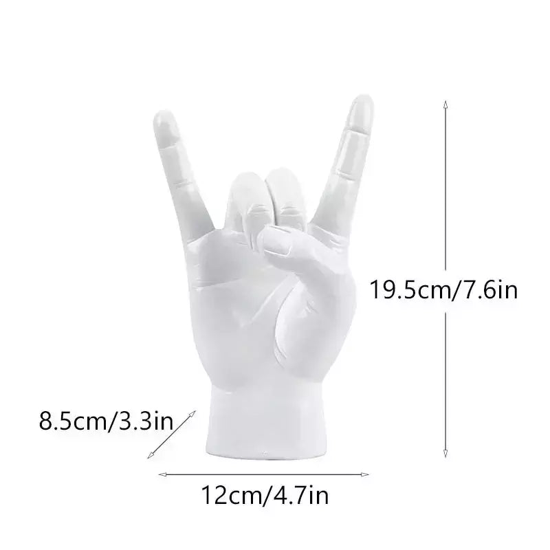 Vilead Resin Rock and Roll Gesture Hand Figurines Devil Horns Sculpture Home Decoration Accessories Shelf Tabletop Decor Pop Art | Designix -  right hand white   - https://designix.fr/