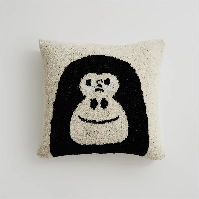 REGINA Kawaii Cartoon Gorilla Pillow Case Sofa Cozy Fluffy Cute Cushion Cover 45*45cm Home Decorative Sofa Bed Knit Pillow Cover | Designix - Coussin black face 450mm*450mm  - https://designix.fr/