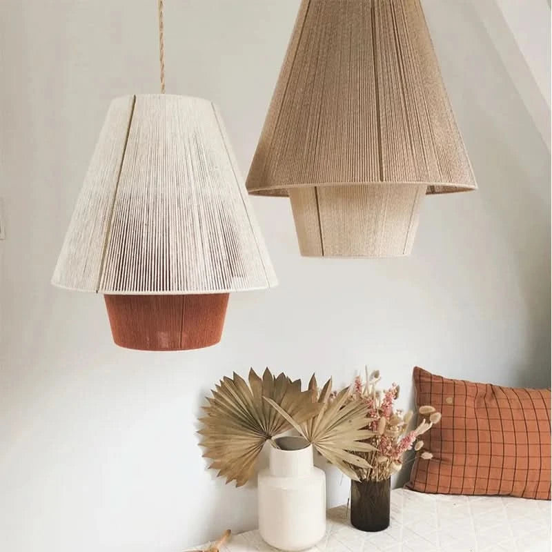 Lustre rétro japonais en corde de chanvre tissée | Designix - Luminaire - https://designix.fr