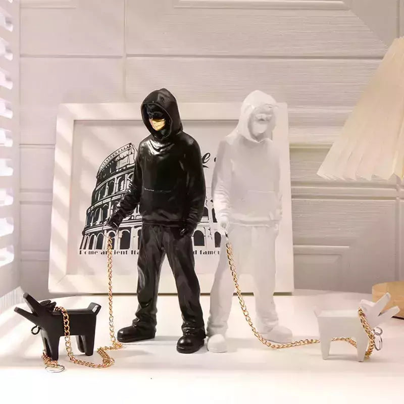 The Man Leading Dog Sculpture Banksy Statue Street Modern Pop Art Living Room Shelf Office Home Bar Decoration Collections Gift | Designix -     - https://designix.fr/