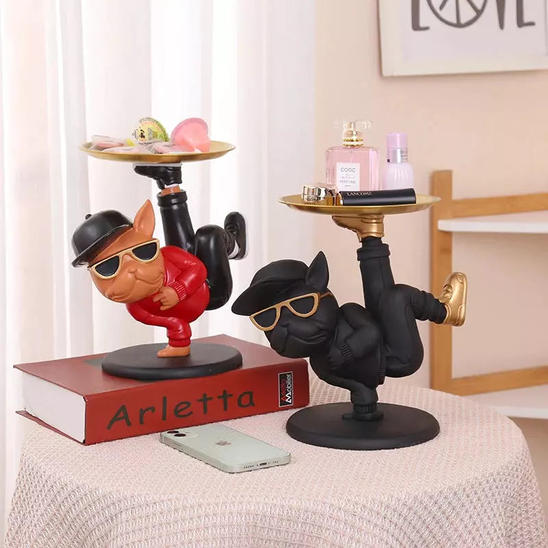 Hip-hop Black Dog Statue Tray Decoration Nordic Luxury Home Aesthetic Decoration French Bulldog Figure Sculpture Interior Decor | Designix -     - https://designix.fr/