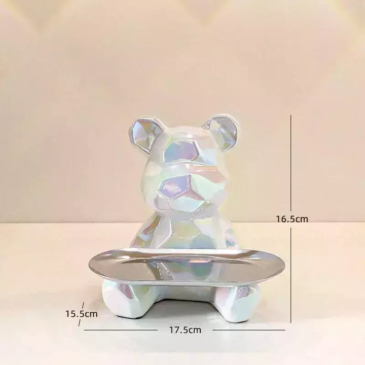 Ceramic Geometric Bear Ornament Coin Bank Home Living Room Desktop Remote Control Key Storage Tray Decorative Statue Gift | Designix -  C   - https://designix.fr/