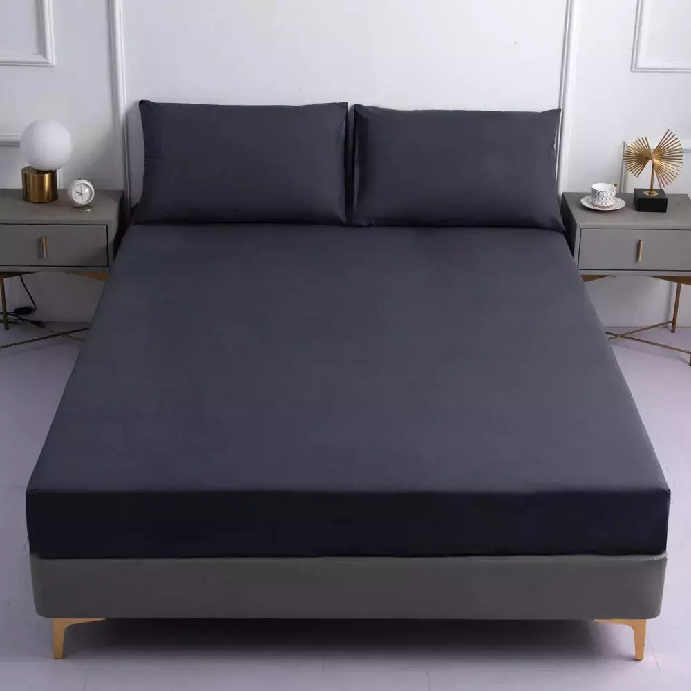 Drap-housse avec 2 taies d'oreiller | Designix -  Gris foncé fixer 180x200x25cm - https://designix.fr/