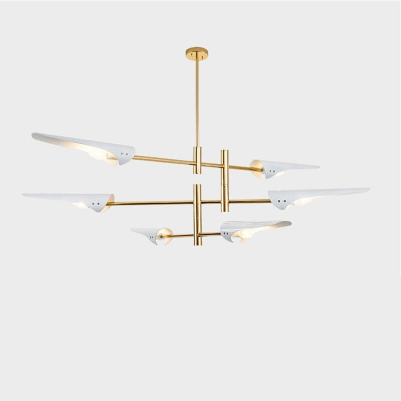 lustre-suspension-industriel | Designix - Blanc/Or 6 Têtes - https://designix.fr