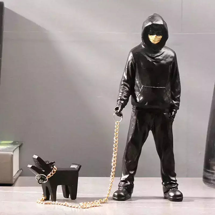 The Man Leading Dog Sculpture Banksy Statue Street Modern Pop Art Living Room Shelf Office Home Bar Decoration Collections Gift | Designix -     - https://designix.fr/