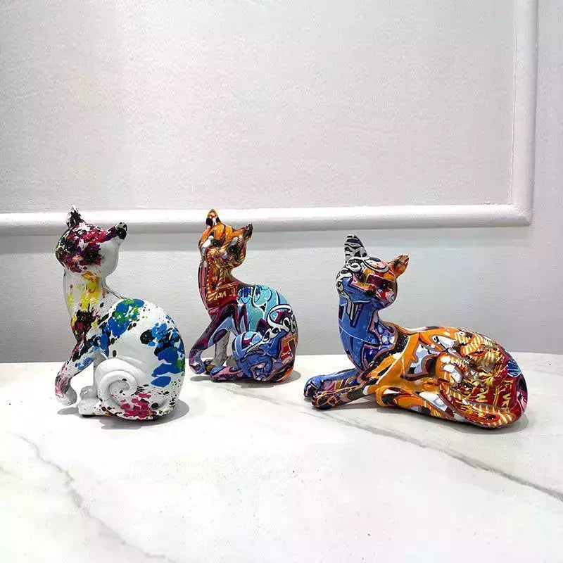 Vilead Resin Graffiti Cat Figurine Creative Multicolor Statue Animal Sculpture Modern Home Office Desktop Decoration Accessories | Designix -     - https://designix.fr/