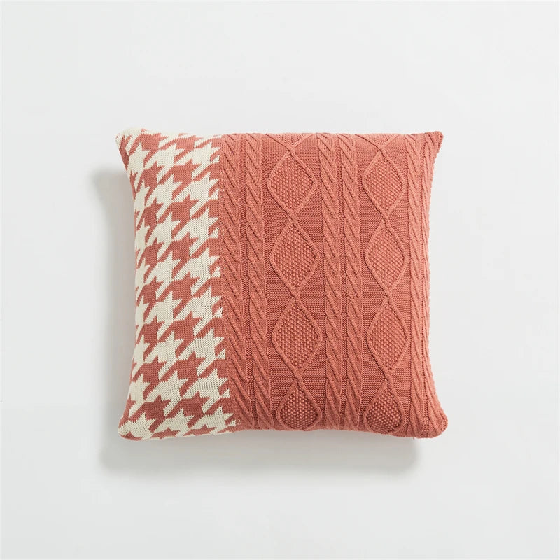 REGINA Nordic Houndstooth Knitted Cushion Cover For Sofa Bed Couch Chair Floor Tatami Soft Fluffy Cotton Fall Pillow Case Cover | Designix - Coussin watermelon red 450mm*450mm  - https://designix.fr/