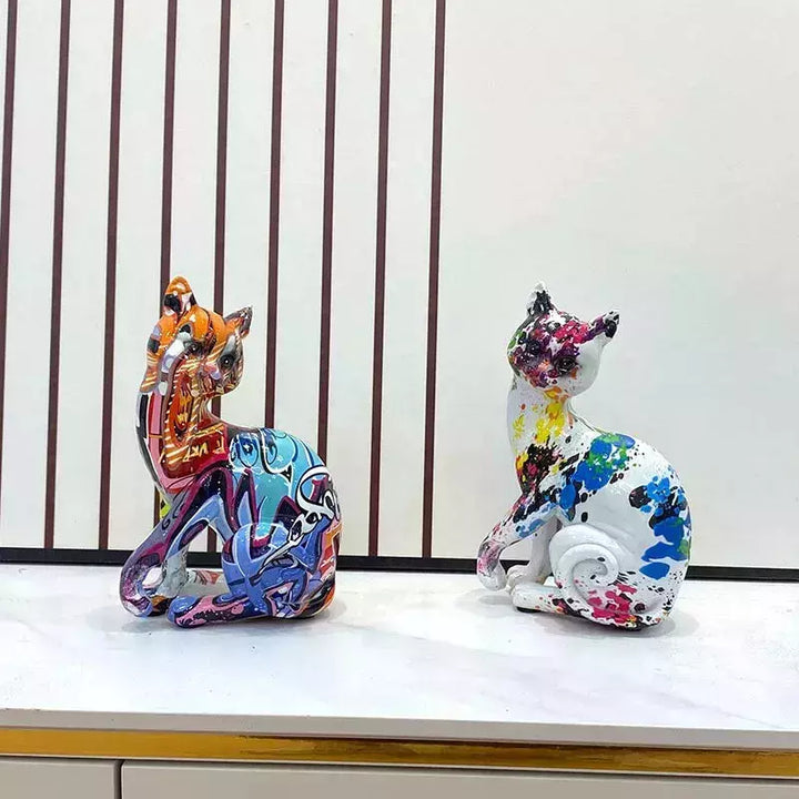 Vilead Resin Graffiti Cat Figurine Creative Multicolor Statue Animal Sculpture Modern Home Office Desktop Decoration Accessories | Designix -     - https://designix.fr/