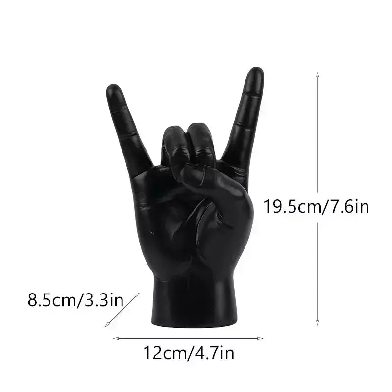 Vilead Resin Rock and Roll Gesture Hand Figurines Devil Horns Sculpture Home Decoration Accessories Shelf Tabletop Decor Pop Art | Designix -  right hand black   - https://designix.fr/