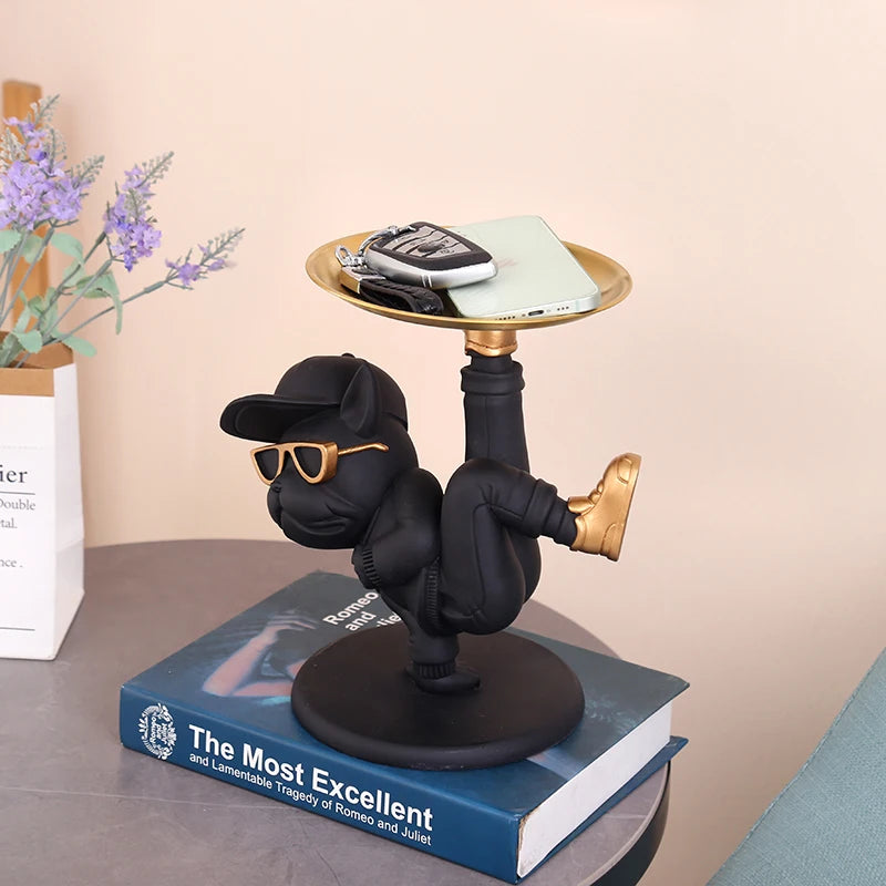 Hip-hop Black Dog Statue Tray Decoration Nordic Luxury Home Aesthetic Decoration French Bulldog Figure Sculpture Interior Decor | Designix -     - https://designix.fr/