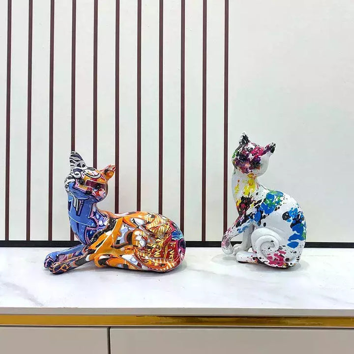 Vilead Resin Graffiti Cat Figurine Creative Multicolor Statue Animal Sculpture Modern Home Office Desktop Decoration Accessories | Designix -     - https://designix.fr/