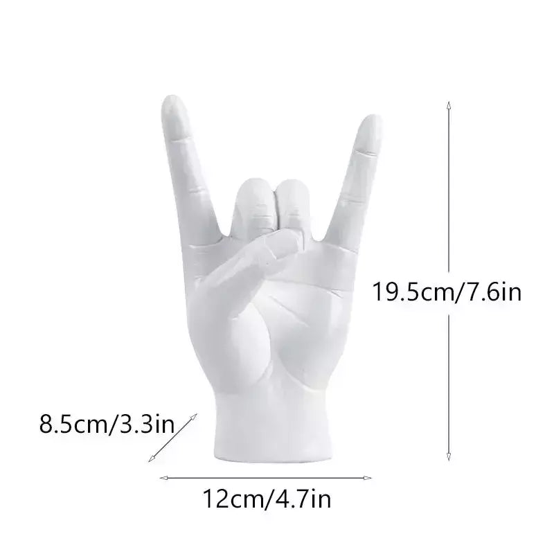 Vilead Resin Rock and Roll Gesture Hand Figurines Devil Horns Sculpture Home Decoration Accessories Shelf Tabletop Decor Pop Art | Designix -  left hand white   - https://designix.fr/