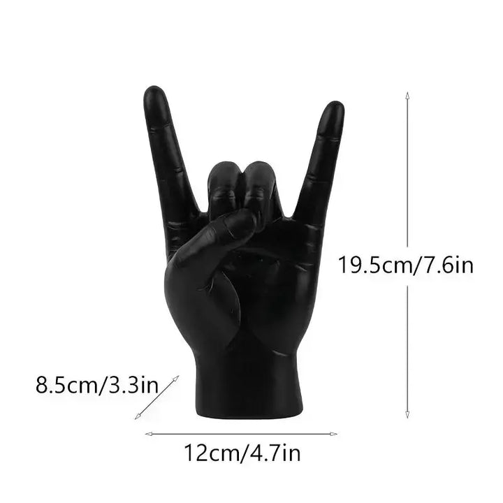 Vilead Resin Rock and Roll Gesture Hand Figurines Devil Horns Sculpture Home Decoration Accessories Shelf Tabletop Decor Pop Art | Designix -  left hand black   - https://designix.fr/