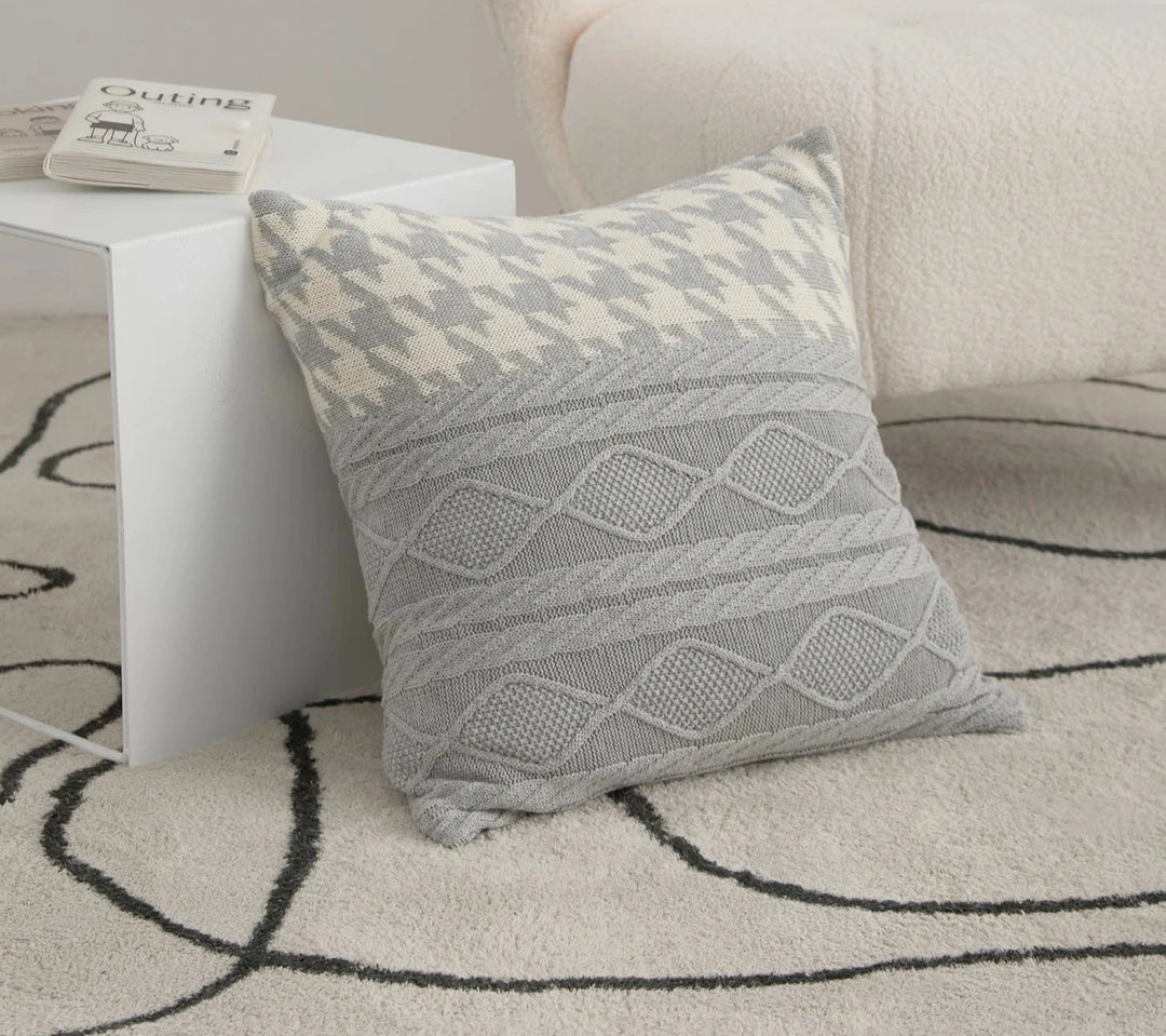 REGINA Nordic Houndstooth Knitted Cushion Cover For Sofa Bed Couch Chair Floor Tatami Soft Fluffy Cotton Fall Pillow Case Cover | Designix - Coussin    - https://designix.fr/