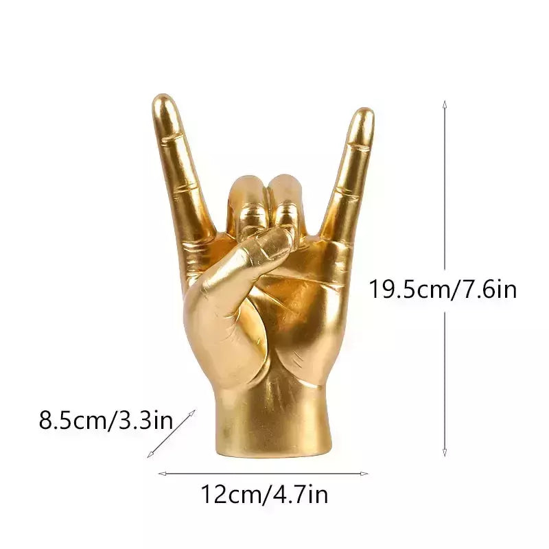 Vilead Resin Rock and Roll Gesture Hand Figurines Devil Horns Sculpture Home Decoration Accessories Shelf Tabletop Decor Pop Art | Designix -  left hand golden   - https://designix.fr/