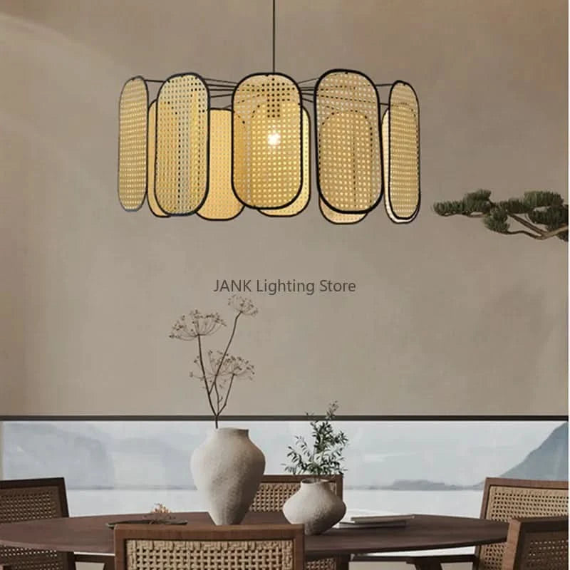 Lustre d'art Rural chinois noyau de bambou rotin LED chambre Restaurant étude lampe à Suspension luminaires décoratifs d'intérieur | Designix - Luminaire - https://designix.fr