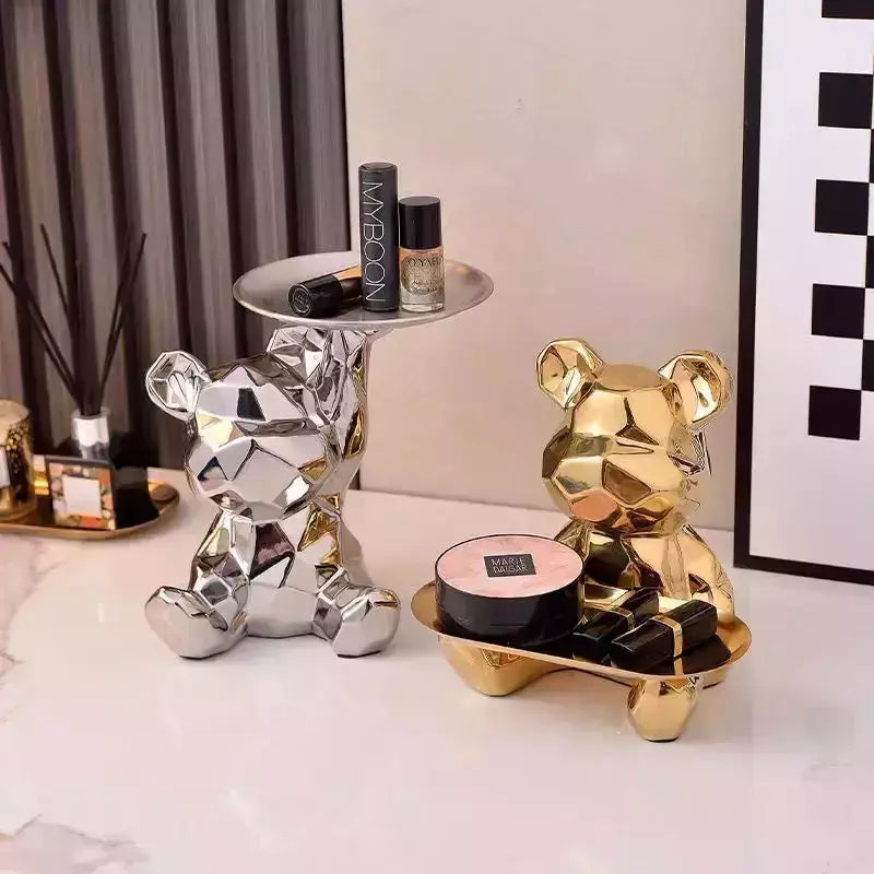 Ceramic Geometric Bear Ornament Coin Bank Home Living Room Desktop Remote Control Key Storage Tray Decorative Statue Gift | Designix -     - https://designix.fr/