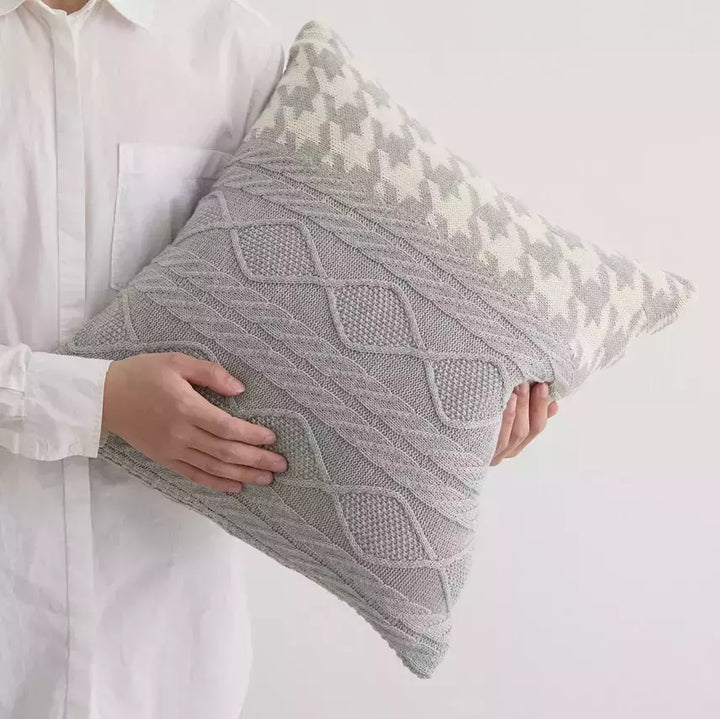 REGINA Nordic Houndstooth Knitted Cushion Cover For Sofa Bed Couch Chair Floor Tatami Soft Fluffy Cotton Fall Pillow Case Cover | Designix - Coussin    - https://designix.fr/