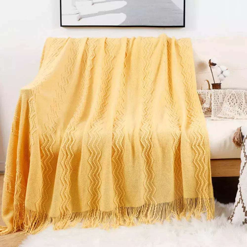 plaid de voyage | Designix -  3 wave yellow 127x172cm  - https://designix.fr/