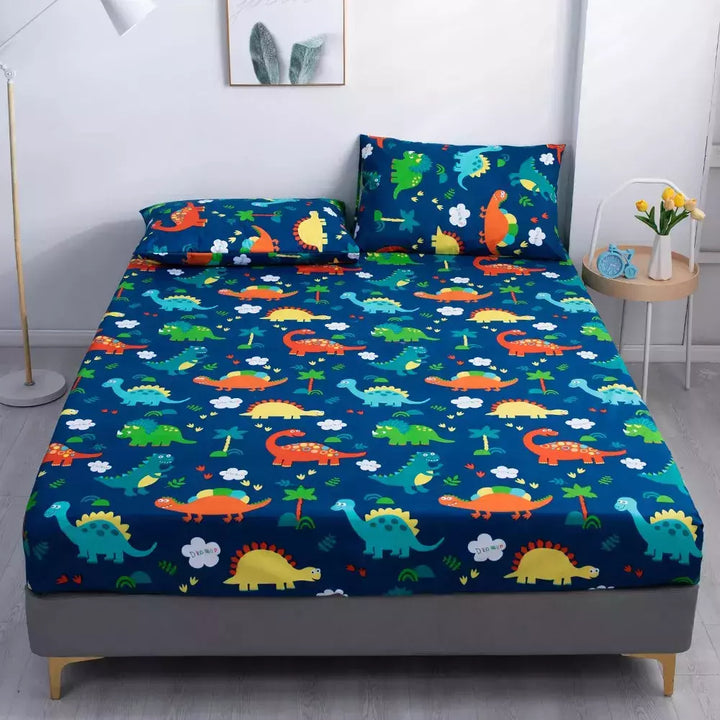 Drap-housse avec 2 taies d'oreiller | Designix -  Dinosaure fixer 150x200x25cm - https://designix.fr/