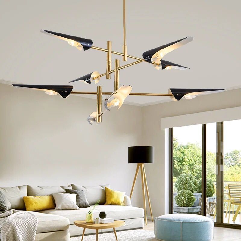 lustre-suspension-industriel | Designix - Noir/Or 8 Têtes - https://designix.fr