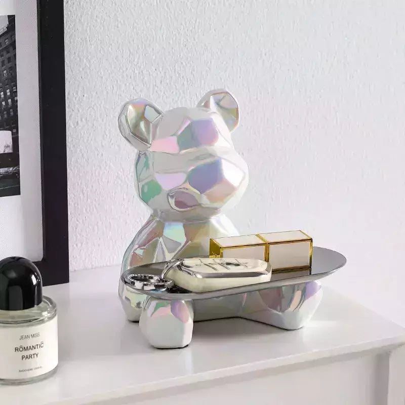 Ceramic Geometric Bear Ornament Coin Bank Home Living Room Desktop Remote Control Key Storage Tray Decorative Statue Gift | Designix -     - https://designix.fr/