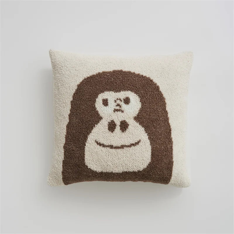 REGINA Kawaii Cartoon Gorilla Pillow Case Sofa Cozy Fluffy Cute Cushion Cover 45*45cm Home Decorative Sofa Bed Knit Pillow Cover | Designix - Coussin khaki face 450mm*450mm  - https://designix.fr/