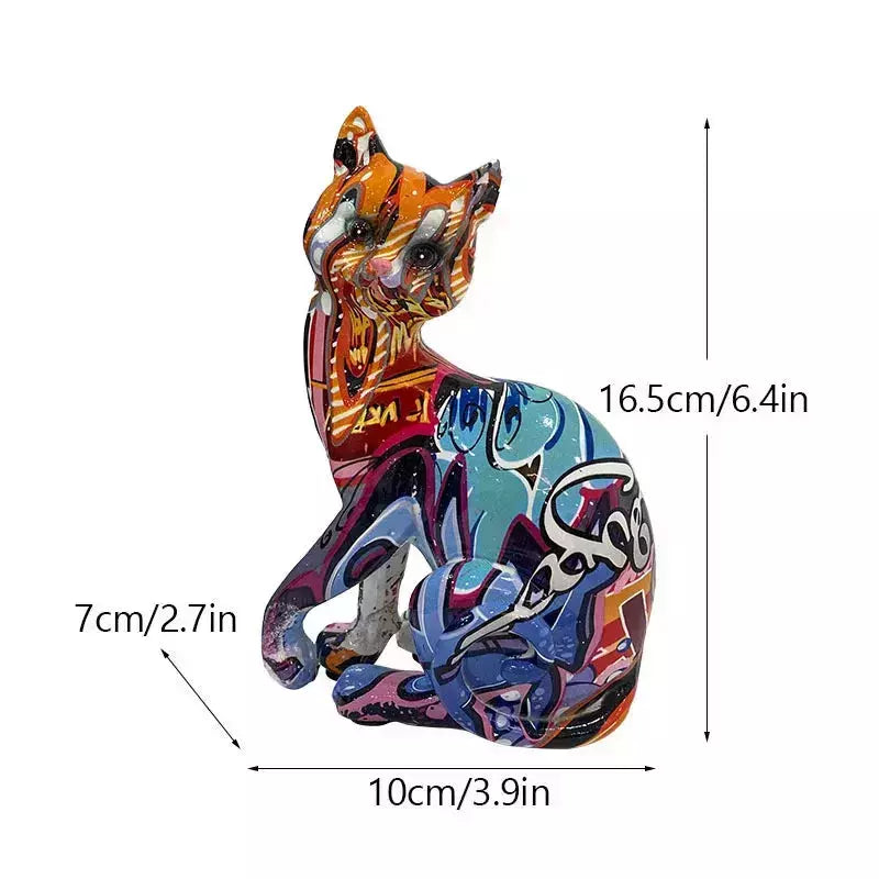 Vilead Resin Graffiti Cat Figurine Creative Multicolor Statue Animal Sculpture Modern Home Office Desktop Decoration Accessories | Designix -     - https://designix.fr/